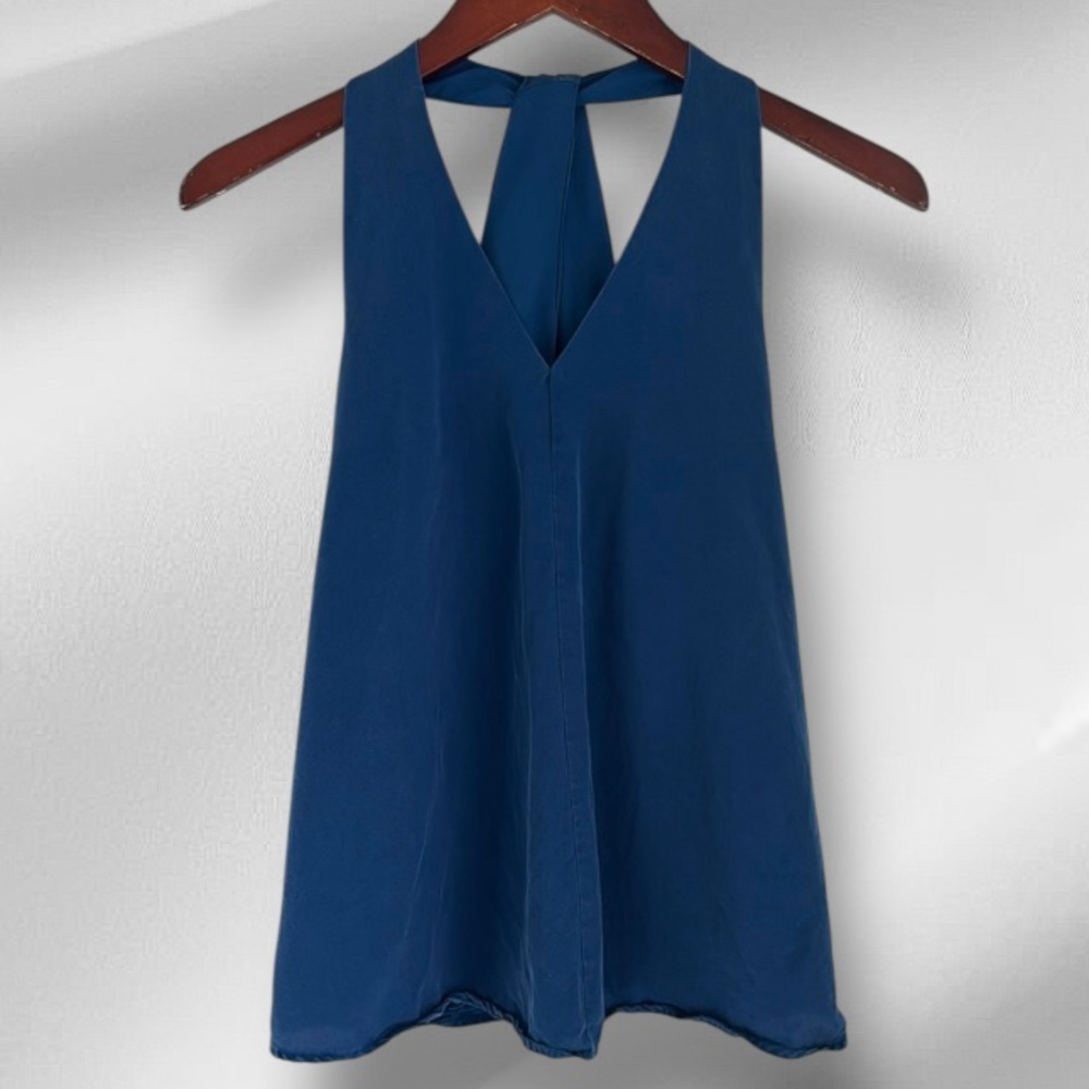J. McLaughlin Sleeveless V-Neck Navy Blue Silk Blouse